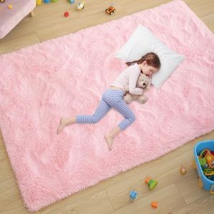 Ultra Soft Pink Rugs for Bedroom 4x6 Feet, Fluffy Shag Area Rugs for Living Room, Large Comfy Furry Rug for Girls Kids Baby Room Decor, Non Slip Nursery Rug Modern Indoor Fuzzy Floor Carpet