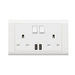 MK (ELECTRIC) Essentials Double Socket (MV24344WHI DP) with Dual USB Charging Ports 2.4A, (2-Gang, 13A), white