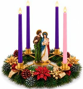 YOUZITREE Christmas Advent Wreath Candle Holder, Holy Family Nativity Decor