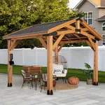 Backyard Discovery Norwood 12 ft. x 10 ft. Cedar Wood Gazebo Pavilion,Thermal Insulated Hard Top Steel Roof, Durable, Supports Snow Loads and Wind Speed, Rot Resistant, Backyard, Deck, Garden, Patio