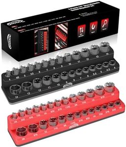 GOOACC 1/4" Magnetic Socket Organizer, 2 Pieces Socket Holder Metric SAE Socket Tray, 1/4 inch Socket Organizer Tray Holds 52 Standard Sockets for Tool Box Drawer