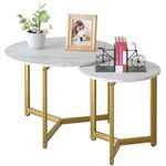 Coffee Table White Round Nesting Table for Living Room, Faux MarbleTable Set of 2 Modern Center Table,Wooden End Table Stacking Sofa Side Tables with Solid Metal Frame for Bedroom Home Office