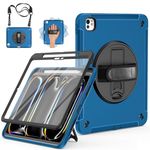Miesherk Case for iPad Pro 13 inch 2024 M4, Military Grade Full Body Protective Cover for iPad 13 Pro Case 7th Generation-Screen Protector, Pencil Holder, Rotating Stand, Hand/Shoulder Strap, Blue