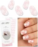 JMEOWIO Gel Nail Stickers Cream Pink White Flower Semi Cured Gel Nail Strips Wraps UV/LED Nails Art Design Decoration Accessories