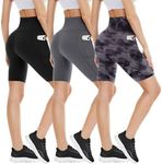 3 Pack Biker Shorts with Pockets for Women – 8"/5" High Waisted Tummy Control Workout Spandex Shorts for Gym Yoga