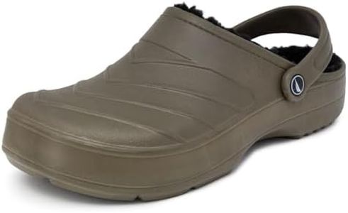 Nautica Men's Clogs -Warm Sandal - Fuzzy Slippers Slip-On With Adjustable Back Strap With Faux Fur - Classic Lined Clog Sports Winter Shoe-River Coast Cozy-Olive Black Size-7