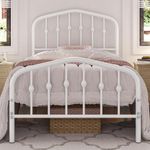 Yaheetech 3ft Single Bed Frame Slatted Metal Bed with Crown-inspired Design Headboard/Spacious Under-bed Storage White