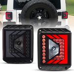 AUTOWIKI LED Tail Lights fit for 2007-2017 Wrangler JK Tail Lamps Rear Brake Turn Signal Lights Assembly Replacement 1 Pair (Matte Black Housing/Smoke Lens)