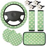 10 Pcs Embroidery Cute Flower Car Accessories Set Flower Steering Wheel Cover Cute Flowers Air Vent Clips Floral Car Cup Mats Center Console Armrest Cushion Seat Belt Covers for Women Girls Decoration