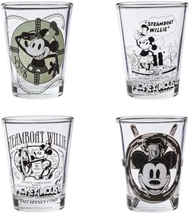 Silver Buffalo Disney 100 Classic 1928 Steamboat Mickey Vintage Sketch Mini Glasses 4 Pack, 1.5 Ounces