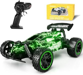 Tecnock RC Cars Remote Control Car for Boys and Girls, 1:18 Scale RC Car with LED Lights, 2.4GHz 2WD All-Terrain RC Truck, Rechargeable Battery for 50-Min Play, Gifts for Kids