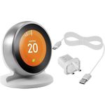 EEEKit White Stand Compatible with Nest Learning Thermostat 3rd / 2nd Generation, with Type G Charger Adapter and 2m USB Cable