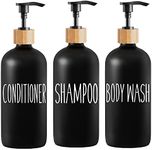 Shampoo and Conditioner Dispenser Set - Easy to Read Labels - Pump Bottle Dispenser for Shampoo, Conditioner, Body Wash - Glass Refillable Containers for Shower