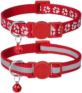 Taglory Reflective Cat Collars Breakaway with Bell, 2-Pack Girl Boy Pet Kitten Collar Adjustable 7.5-12.5 Inch, Red