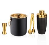 Steren Impex | Stainless Steel 4 Piece Bar Set for Drink/Gift, Gold (PVD Coated), Double Wall - Ice Bucket, Tong, Peg Measure & Cocktail Shaker