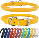 CollarDirect Rolled Leather Dog Collar, Soft Padded Round Puppy Collar, Handmade Genuine Leather Collar Dog Small Large Cat Collars 13 Colors (14-16 Inch, Yellow Textured)