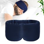 iCooBreeze 100% Handmade Bamboo Sleeping Eye Mask for Women for Men,Night Masks,Organic Sleep Mask,Blockout Eye Mask for Sleeping,Large Size Adjustable (1PC, Navy Blue)