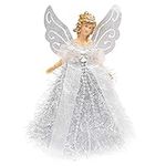 Belle Vous Christmas Tree Toppers - 20.5 x 8.2cm Plastic, Silver Angel Tree Topper - Fairy Treetop Pendant for Christmas Tree Decorations, Christmas Tree Ornaments and Festive Home Decor