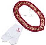 RIAZ IMPEX Masonic Regalia ROYAL ARCH MARK MASTER METAL CHAIN COLLAR With White Cotton Embroidered Gloves Pair, standard, Cotton Metal