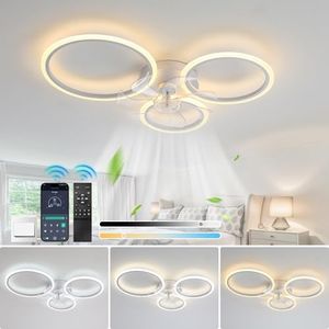 OLUZO 78cm Low Profile Ceiling Fans with Lights and Remote/APP Control,3 Light Color Changes，6 Wind Speed Modes,Flush Mount Ceiling Fan Light,Modern Ceiling Light with Fan for Bedroom/Study/Office…