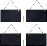 Navaris Hanging Slate Chalkboard Signs (Set of 4) - 6" x 10" Farmhouse Black Board Sign with Chalk for Outdoor, Door, Wall, Weddings - Horizontal