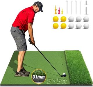 Joloofu Dual-Turf Golf Mat 31MM: 5x5ft Heavy-Duty Golf Hitting Mats Practice Indoor, High-Density Artificial Turf Training Matt for Garage Simulator Chipping Driving Swing, Ideal Gifts for Men Dad