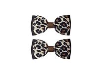 MeiMei Brown Tan Black Leopard Animal Print Pattern 3.25 Inch Hair Bows Slide Barrettes Alligator Hair Clips, Handmade Girls Women Hair Accessories, 2 Pieces (Leopard Print, TUX38 Bows, Clips)