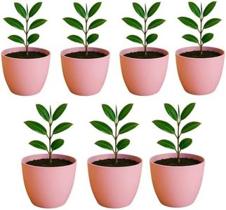 PRIME MOULDS Orchid Round Plastic Planter | for Indoor Outdoor Gardening Planting Use | UV Protected Plastic Round Pot | Set Options | Garden Balcony Decor Pot Use - (Pink Marble, Set of 7 (4 inch))
