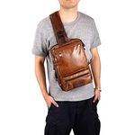 Men Vintage Sling Bag PU Leather Crossbody Unbalance Shoulder Bag with USB Charging Port Casual Backpack