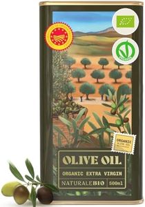 NaturaleBio Organic Olive Oil Extra Virgin 500ml. Harvested in Spain. D.O.P Certified. Premium Cornicabra and Picual Olives from Centenary Trees. Cold Pressed for Superior Flavour and Aroma.