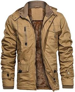 Outdoor Jacket for Men Windproof Thermal Insulated Jackets with Detachable Hood Warm Winter Jackets Chamarras Khaki 2XL, Khaki