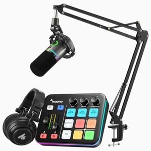MAONO Gaming Streaming Equipment Bundle: Audio Interface Mixer XLR Dynamic Mic Studio Headphone RGB Noise Reduction Live Streaming Podcasting MaonoCaster PD200XS&G1 NEO&MH601