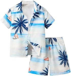 xueteox 2 PCS Hawaiian Shirts for Boys, Short Button Down Shirt and Shorts Summer Beach Outfits for kids (Blue, 5Y)