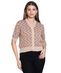 IRA CHOICE Women Woolen Full Sleeves Blouse Cardigan for Winters V Neck Casual Sweater Brown-Cream Size-L