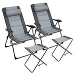 TANGZON Set of 2 Folding Camping Chair with 2 Footrest, High Back Padded Camp Chair with 7-Position Adjustable Backrest, Headrest & Mesh Bag, Outdoor Portable Reclining Garden Camping Chairs