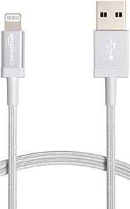 Amazon Basics Nylon USB-A to Lightning Cable Cord, MFi Certified Charger for Apple iPhone 14 13 12 11 X Xs Pro, Pro Max, Plus, iPad, Silver, 1.83m