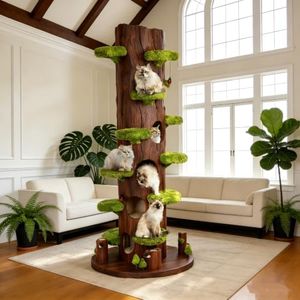 91" Tall Cat Tree for Indoor Cats, KAMABOKO Large Cat Tower with 6 Luxury Cat Condo, Soft Cushion, Scratching Board, Plush Platform & Top Perch, Magic Forest Series, Green
