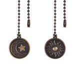 2pcs Ceiling Fans Pull Chain, Ball Chain with Connector, Pull Light Switch, Decorative Brass Chain, Light Pull, for Toilet Bathroom Living Room Bedroom Ceiling Fan Light Fixture (Stars, Moon and Sun)