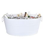 BREKX Modern White Aspen Galvanized Tub, Metal Ice and Drink Bucket Beverage Tub, Large Drink Cooler for Parties Large 15-Bottle Wine Basket for Wedding Gift- 25QT (6 Gallon) Oval - New for 2024/2025