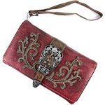 Justin West Tooled Cut Leather Floral Embroidery Buckle Concealed Carry Purse