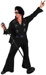 Men's Professional Rock N' Roll King Jeweled Jumpsuit Cape Costume (Medium, Black)