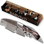 Barvivo Black Resin Wine Opener with Foil Cutter Knife & Cap Remover, Double Hinged Manual Wine Key for Bartenders, Servers, Waiters, Stainless Steel Wine Bottle Opener Corkscrew