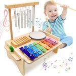 Kids Drum Kit, Baby Drum Musical Instruments Toys for 1 Year Old,Wooden Xylophone for Toddlers Baby Drum Set and Wind Chime,Montessori Musical Instruments Toys Birthday Gifts for Kids