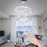 CXGLEAMING Modern LED Chandelier Ceiling Light Dimmable Chandelier Remote Control 3 Ring Crystal Light Fitting Ceiling Pendant Lamp for Bedroom Living Room Dining Room Hall