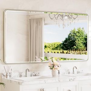 TETOTE Brushed Nickel Framed Bathroom Mirror 72" x 36" Large Beveled Edge Tempered Glass, Round Corner Rectangle Bathroom Mirror for Modern Bathroom, Living Room, Bedroom, Entryway