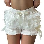 LSFYSZD Women's Multi-Layer Ruffled Frilly Lace Shorts Pants Knickers Panties Burlesque Bloomers Dance Shorts Pettipants (White, M)