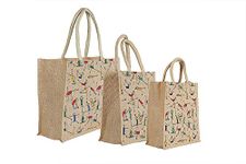 RangTeq Mens Unisex Canvas Tote Jute Yoga Print Beige Bag With Relaxed Fit Top Zipper - Combo Of 3