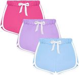 BOOPH 3Pc Girls Athletic Shorts Active Running Dolphin Shorts, Rose Purple Blue, 8-10 Years