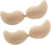 Women Self Adhesive Strapless Bra Reusable Padded Invisible Sticky Push Up Bra for Backless Dress (Beige x 2pairs, D)