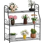 OVICAR Metal Plant Stand Rack - 3 Tier Indoor Outdoor Plant Display Shelf Flower Pot Holder for Garden Patio Balcony Porch Corner Living Room, Multiple Storage Shelf for Home Use (Black)